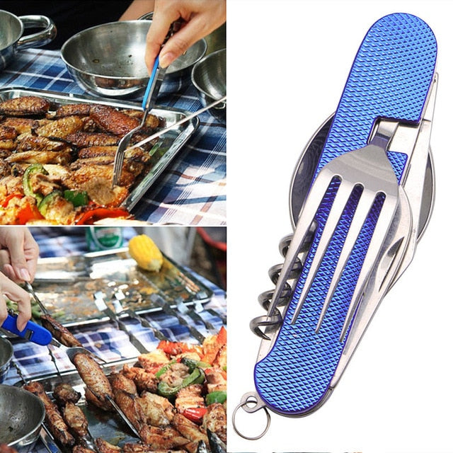 3 in 1 Folding Stainless Steel Spoon Fork Knife Tableware Multi Tool for Camping