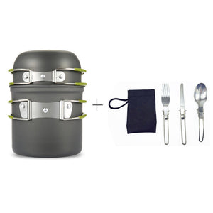 Aluminum Alloy Hiking Picnic Tourist Tableware Set With Folding Spoon Fork Knife Non-stick Pot Pan Outdoor Camping Trip Cookware