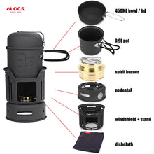 Load image into Gallery viewer, ALOCS CW-C01 7pcs Outdoor Camping Cooking Set Portable Stove Camping Cookware Pots Bowl Cooker Stove Picnic BBQ Travel 1-2Person