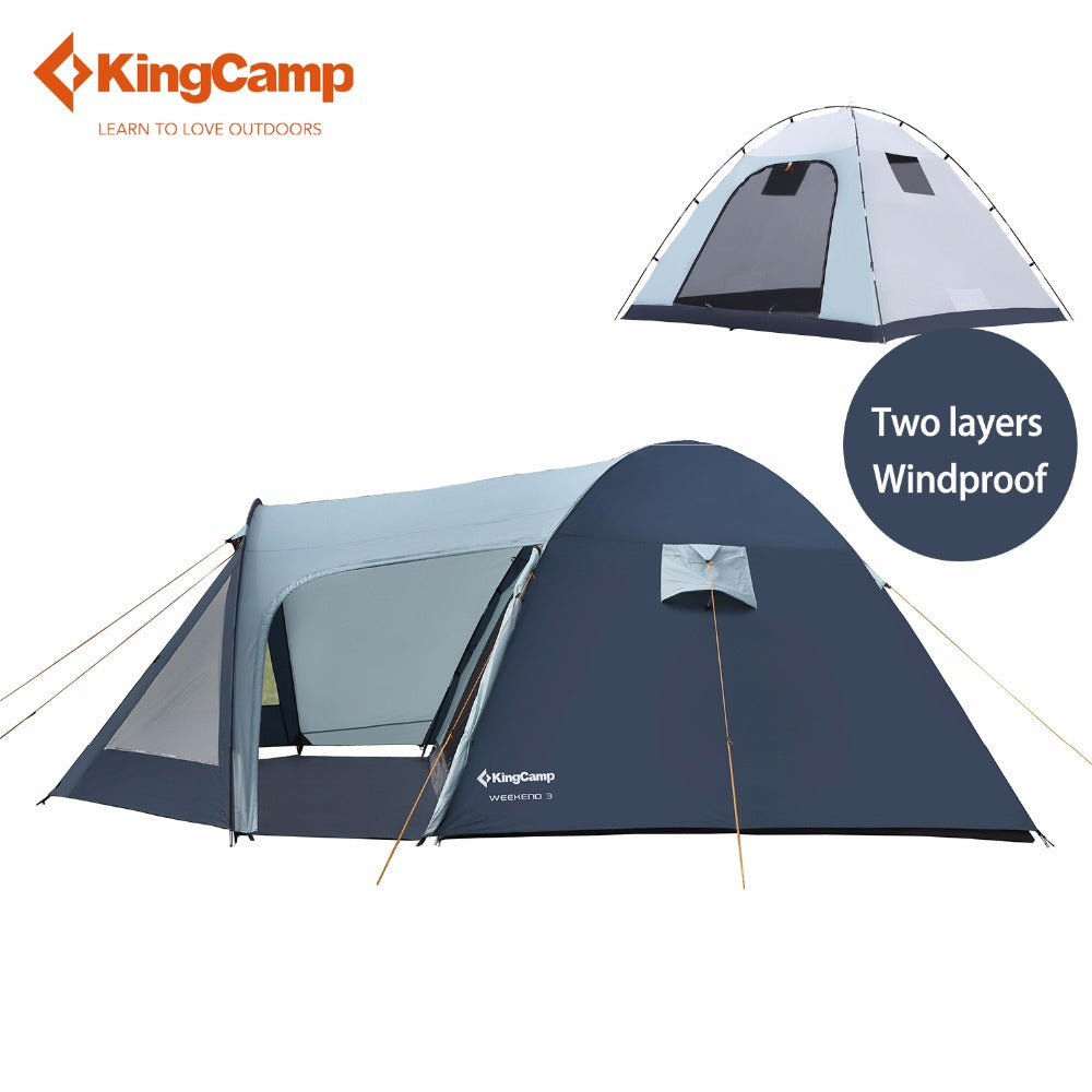 KingCamp Camping Tent Ultralight Large Space Fire-resistant 3-Person Tent Waterproof 4 Season Outdoor Tent  Family Camping Carpa