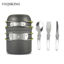 Load image into Gallery viewer, Aluminum Alloy Hiking Picnic Tourist Tableware Set With Folding Spoon Fork Knife Non-stick Pot Pan Outdoor Camping Trip Cookware